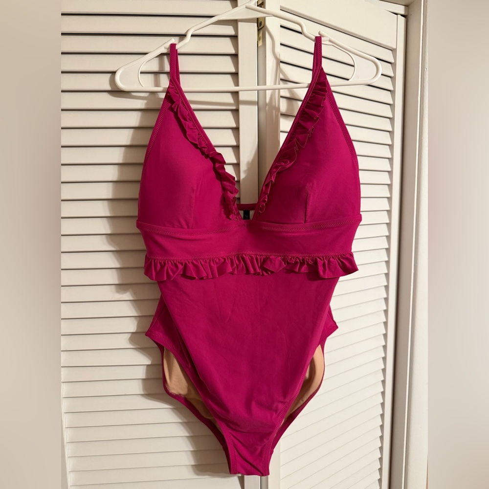 J. Crew Pink Ruffle Swimsuit